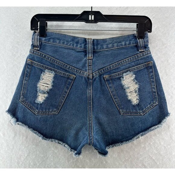 MINKPINK Shorts Womens Sz S Cut-Off Midrise Distressed Medium Washed Denim Blue - Picture 2 of 7